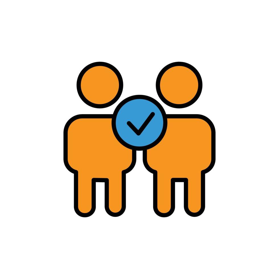 mensen lineaire kleur icoon met check. vriendschap. het pictogram kan worden gebruikt voor toepassingspictogram, webpictogram, infographic. ontwerpsjabloon vector