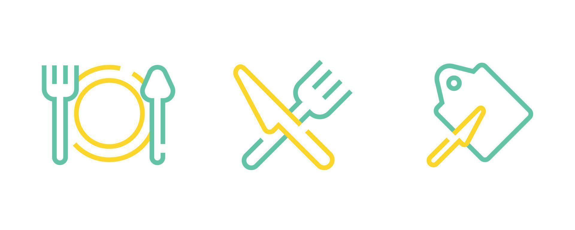 moderne koken pictogramserie. foodservice en snijplank. creatief keukengerei in moderne lijnstijl voor uw logo-ontwerp voor mobiele webapps. pictogram geïsoleerd op een witte achtergrond. bewerkbare regel. vector