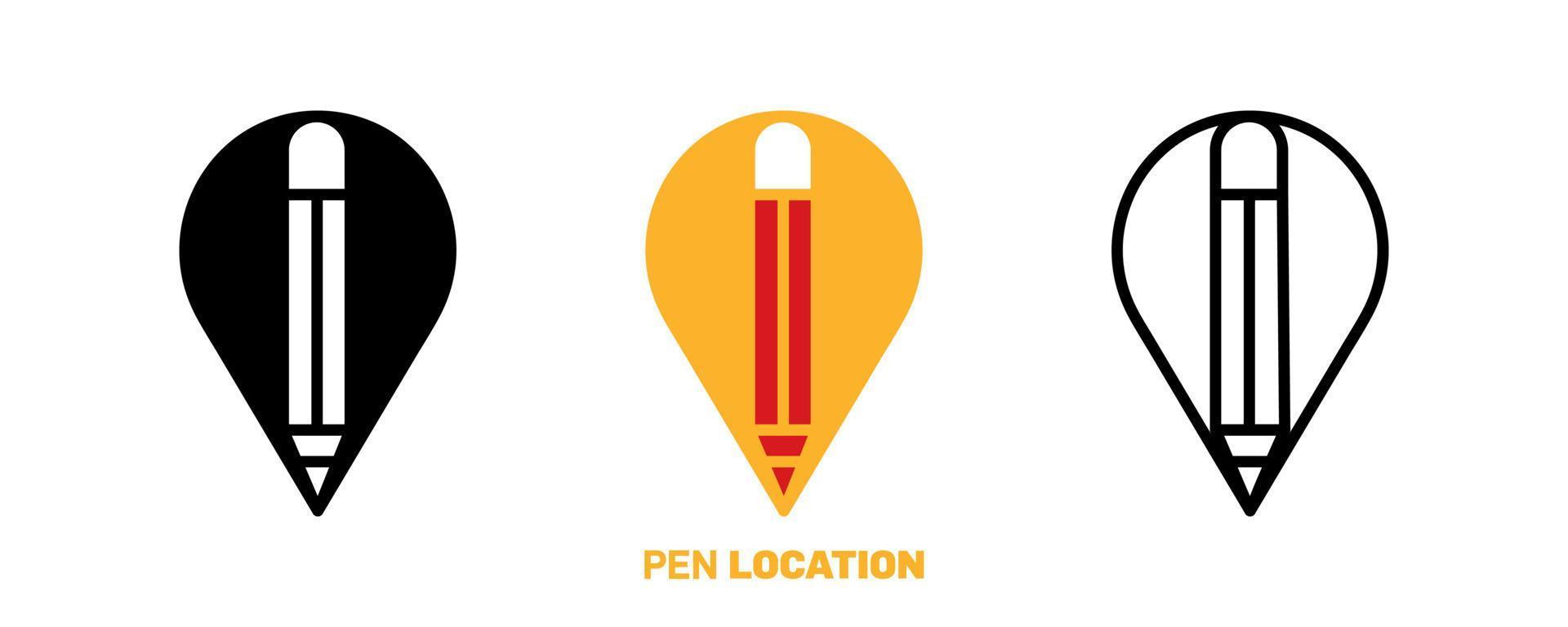 pen-logo. pen locatie pictogram ontwerp logo. silhouet, kleurrijke en lineaire pen icon set. creatief locatiepictogram voor uw logo-ontwerp voor mobiele webapplicaties. lijn vectorillustratie. vector