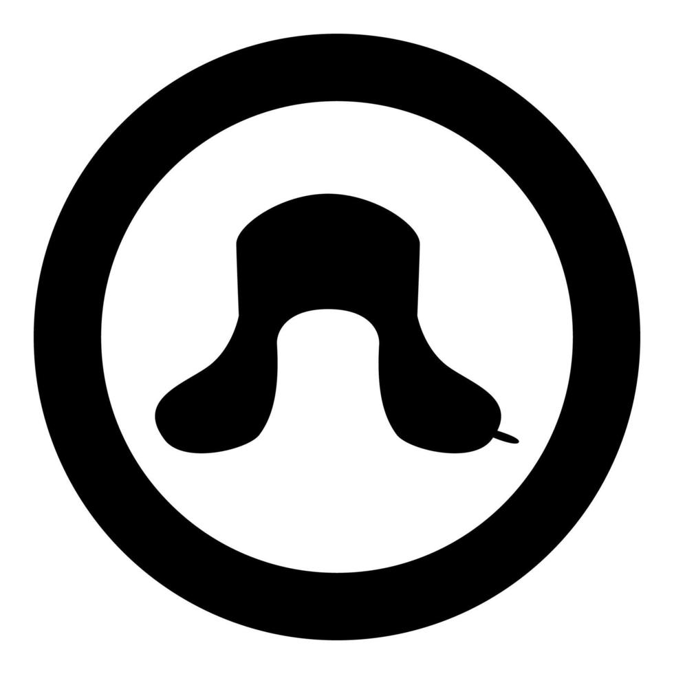oorklep bont hoed Oesjanka russion hatwear pictogram zwarte kleur vector in cirkel ronde illustratie vlakke stijl afbeelding