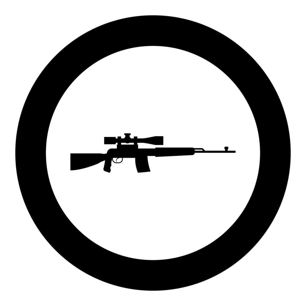 sniper rifle pictogram in cirkel ronde zwarte kleur vector illustratie vlakke stijl afbeelding