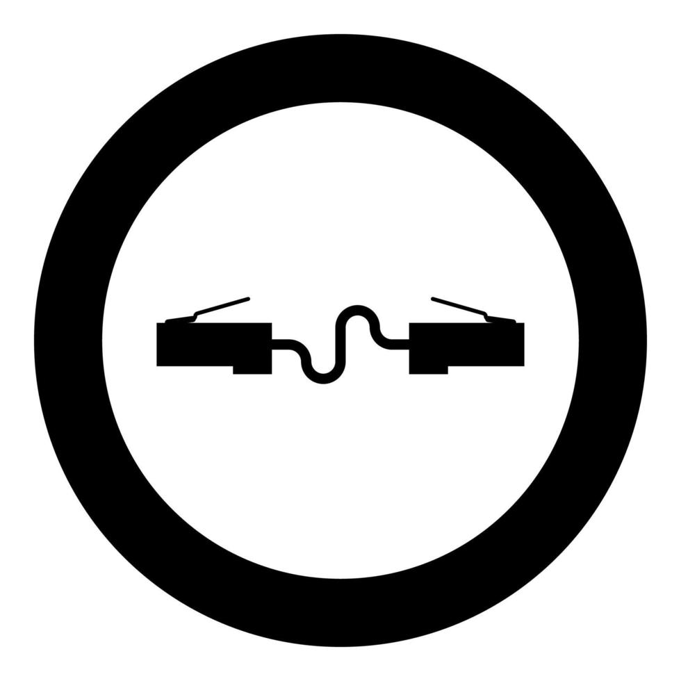 netwerk connector patch snoer ethernet kabel lan draad pictogram in cirkel ronde zwarte kleur vector illustratie vlakke stijl afbeelding