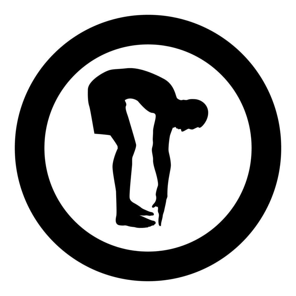 man buigt naar beneden sportman doen oefeningen sport actie man training silhouet zijaanzicht pictogram zwarte kleur illustratie in cirkel round vector