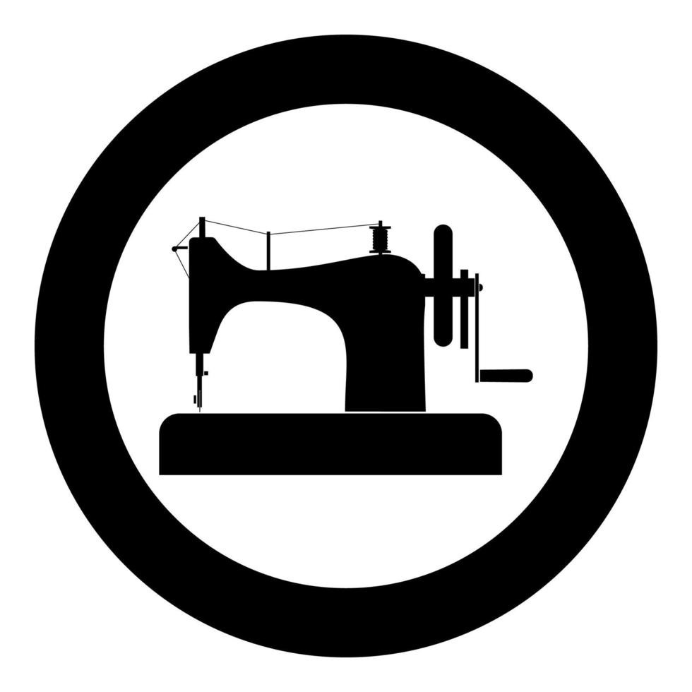 stikmachine naaimachine kleermaker apparatuur vintage pictogram in cirkel ronde zwarte kleur vector illustratie vlakke stijl afbeelding