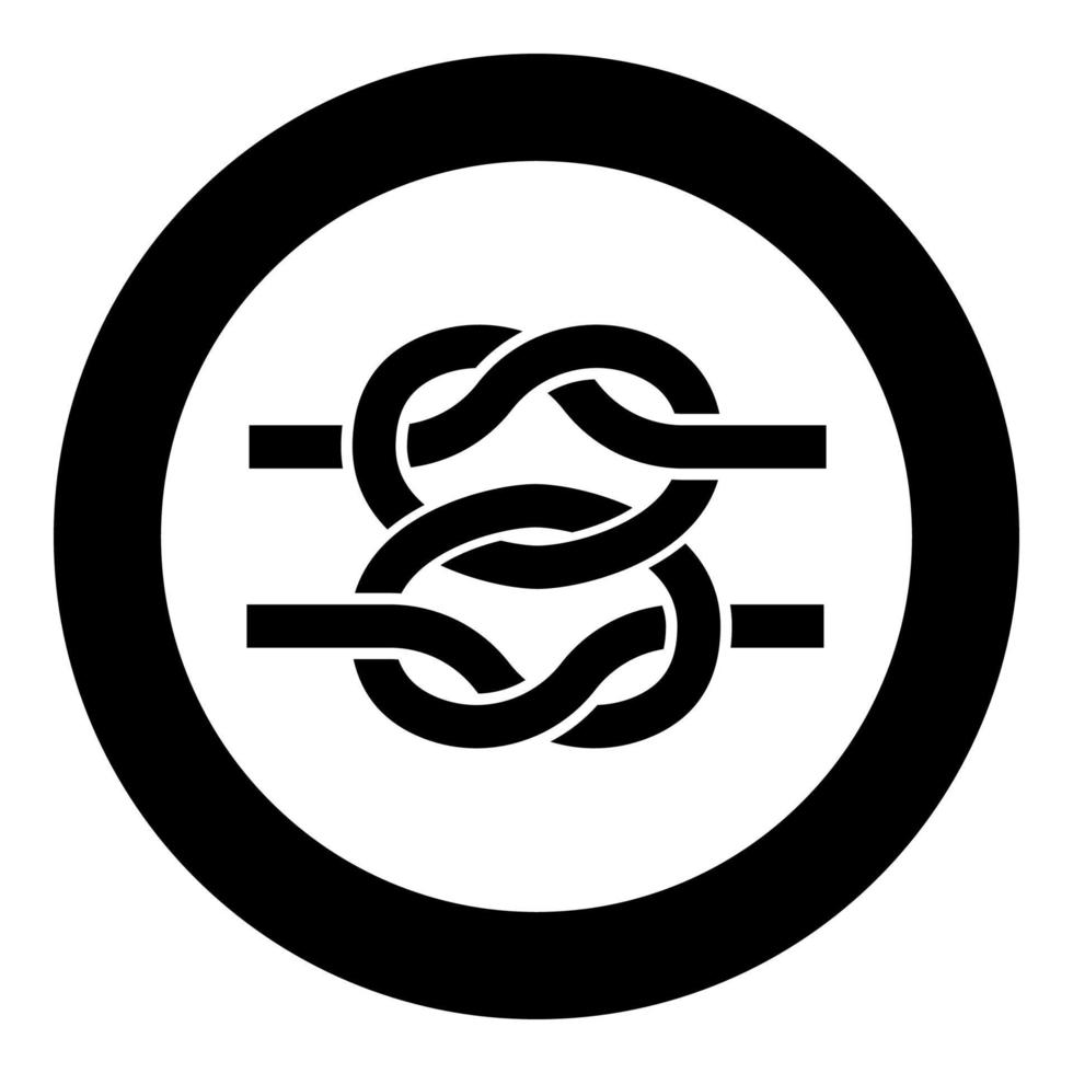 twee nautische knopen touwen draad met lus gedraaid marine koord pictogram in cirkel ronde zwarte kleur vector illustratie vlakke stijl afbeelding