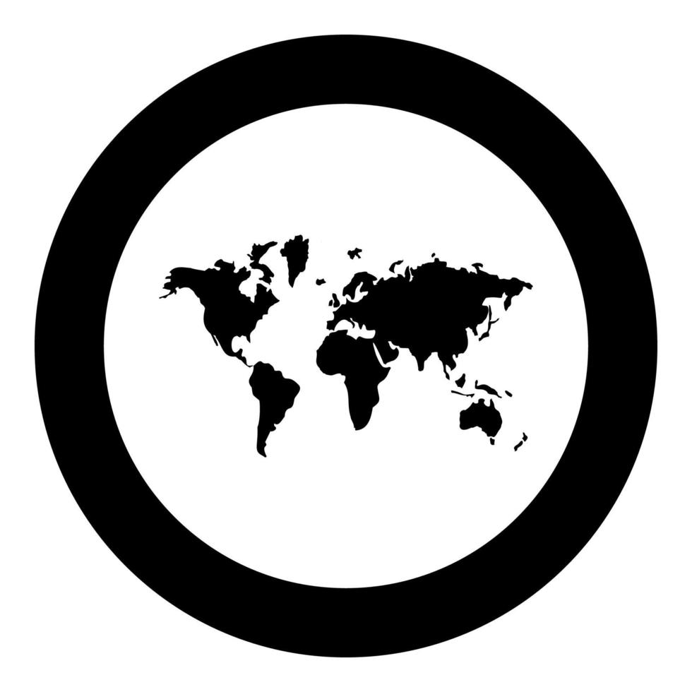 wereld kaartpictogram in cirkel ronde zwarte kleur vector illustratie afbeelding solide overzichtsstijl