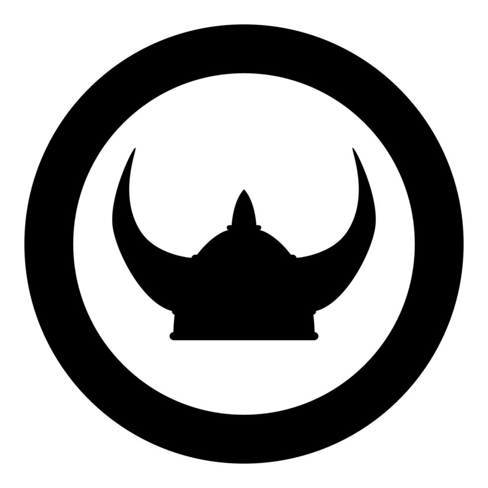 Viking helm pictogram zwarte kleur illustratie in cirkel ronde vector