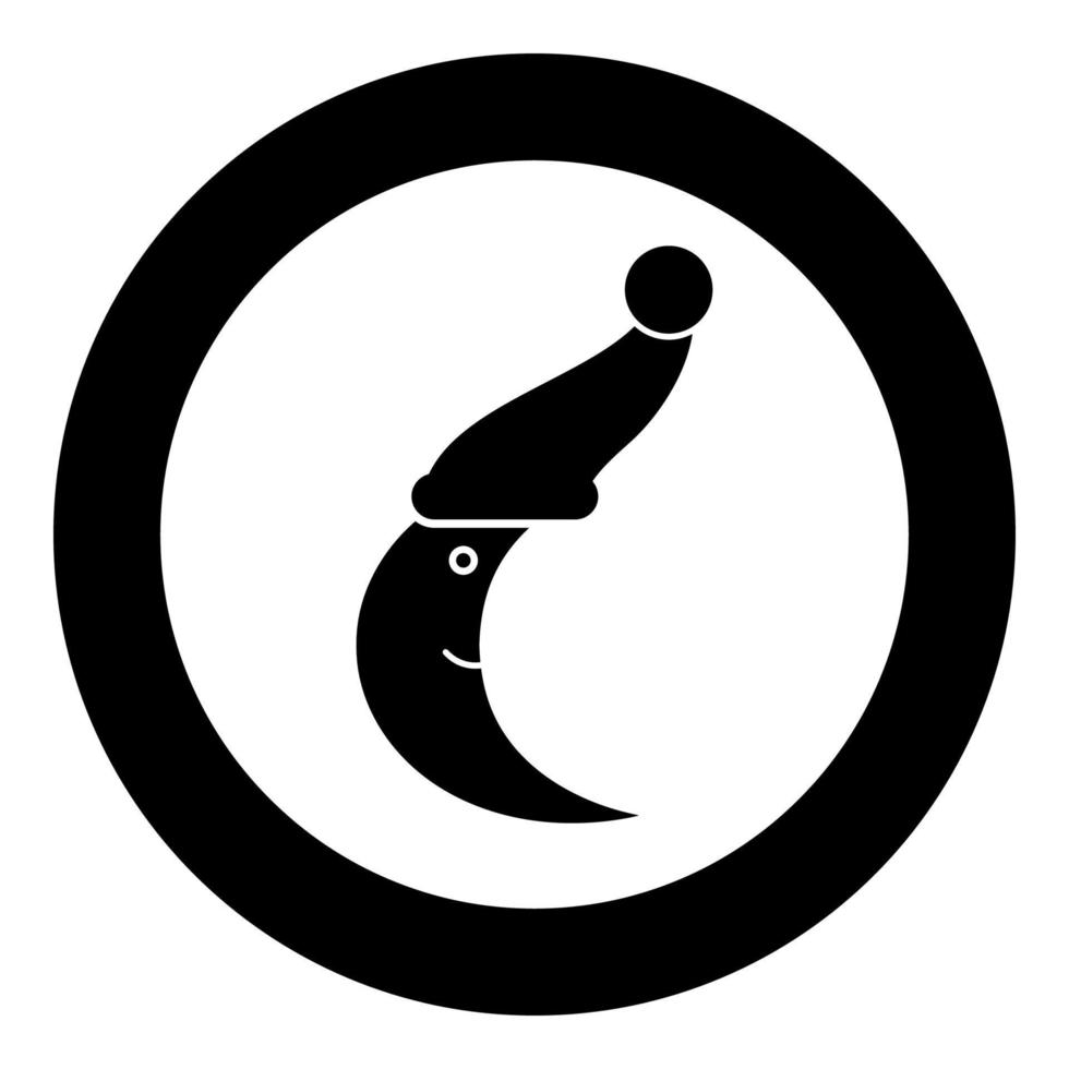 lachende maan met slaapmutsje pictogram in cirkel ronde zwarte kleur vector illustratie vlakke stijl afbeelding