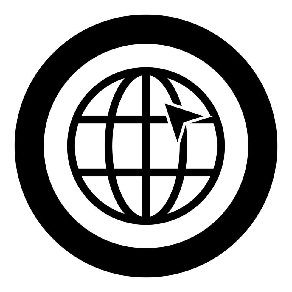 pijl op aarde raster globe internet concept klik op de pijl op website idee met behulp van website pictogram in cirkel ronde zwarte kleur vector illustratie vlakke stijl afbeelding