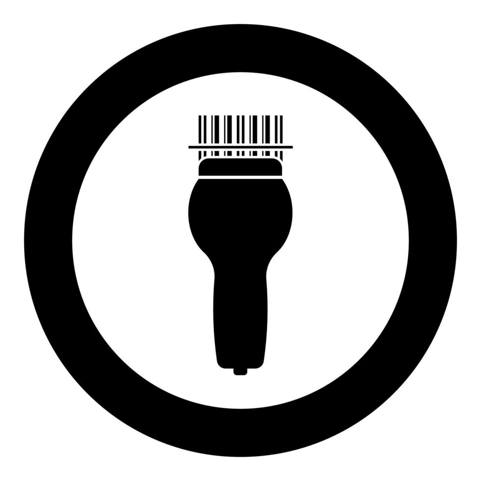 barcode scannen met handscannerpictogram in cirkel ronde zwarte kleur vector illustratie vlakke stijl afbeelding