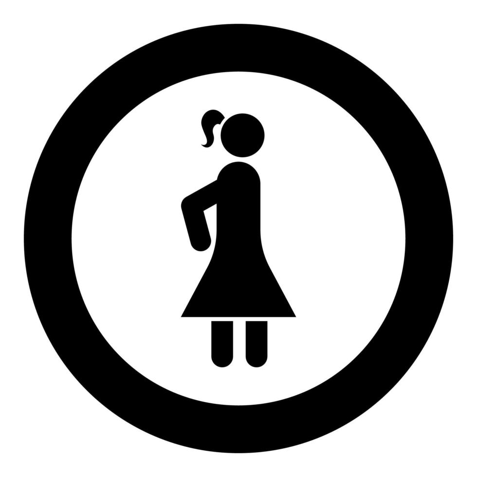 vrouw stok pictogram in cirkel ronde zwarte kleur vector illustratie vlakke stijl afbeelding