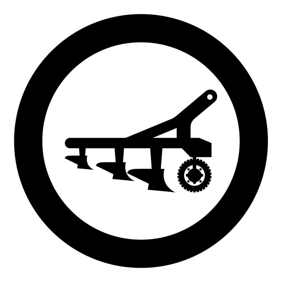 ploeg voor het cultiveren van land voor het zaaien van landbouwproducten trekker machanisme uitrusting industrieel apparaatpictogram in cirkel ronde zwarte kleur vector illustratie vlakke stijl afbeelding