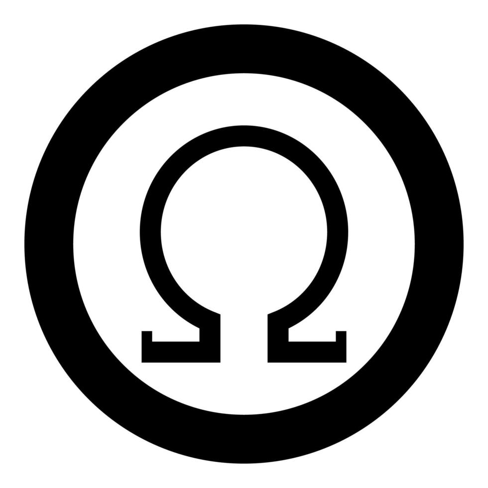 Omega Grieks symbool hoofdletter hoofdletter lettertype pictogram in cirkel ronde zwarte kleur vector illustratie vlakke stijl afbeelding