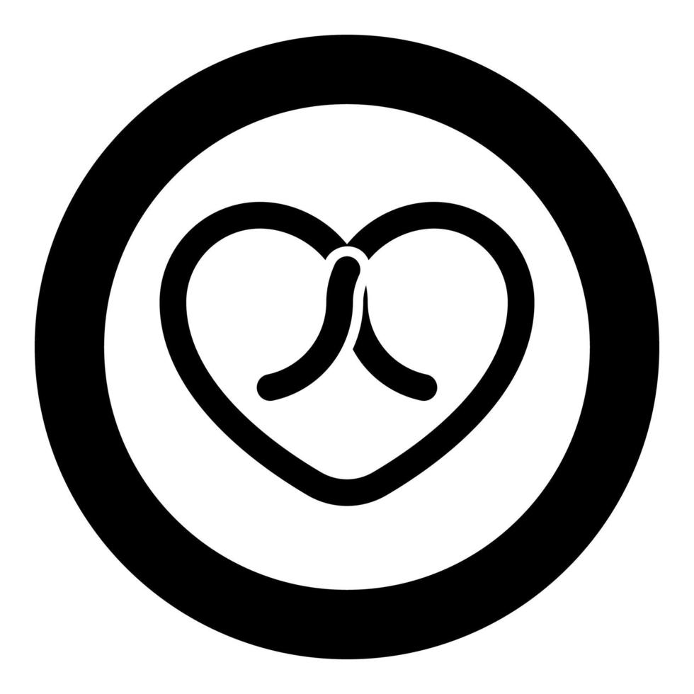 boog gebonden hart pictogram in cirkel ronde zwarte kleur vector illustratie vlakke stijl afbeelding