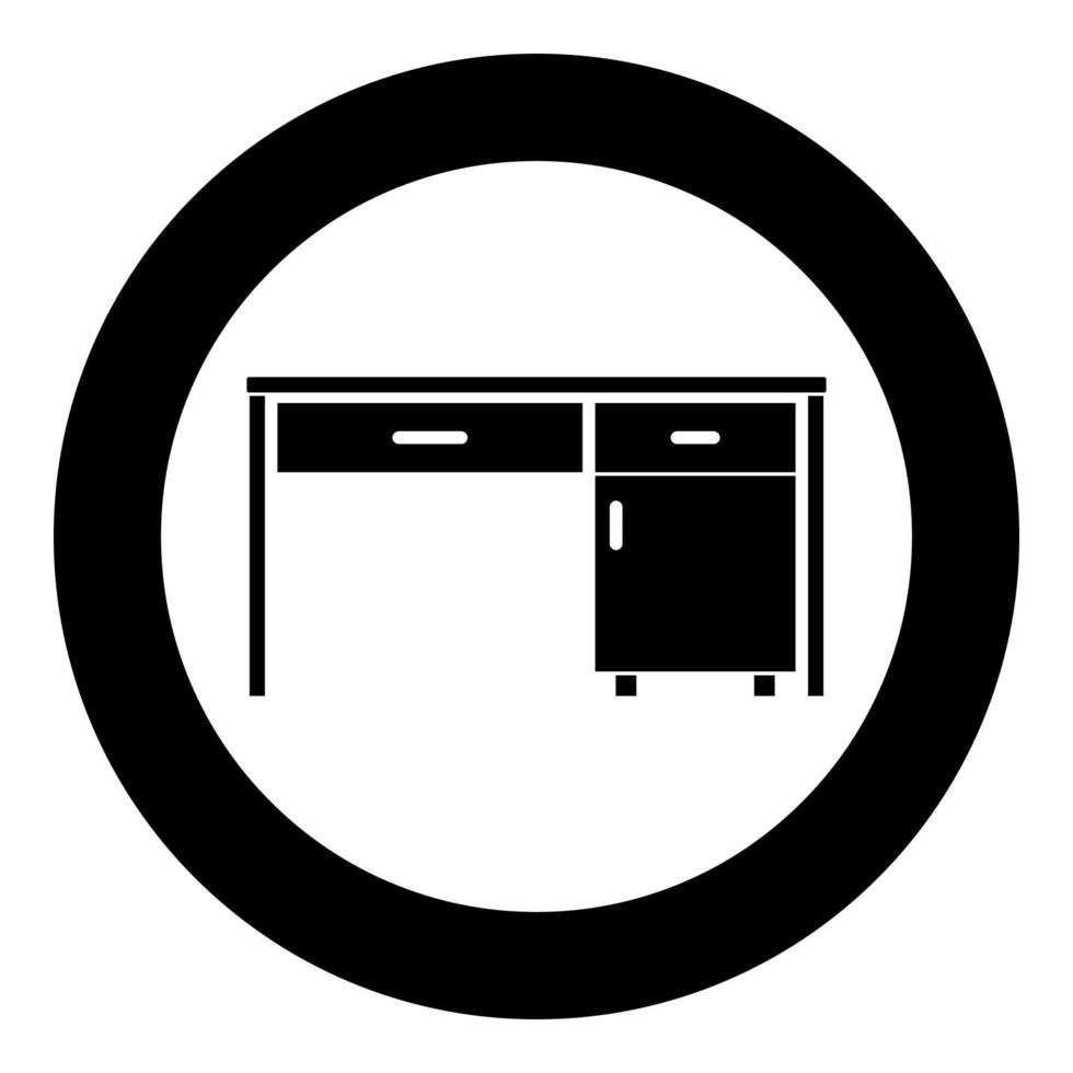 bureau zakelijk bureau geschreven tafel werkplek in kantoor concept pictogram in cirkel ronde zwarte kleur vector illustratie vlakke stijl afbeelding