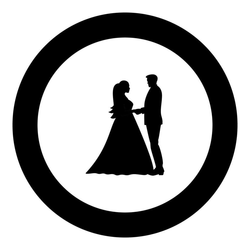 bruid en bruidegom hand in hand pictogram zwarte kleur in ronde cirkel vector