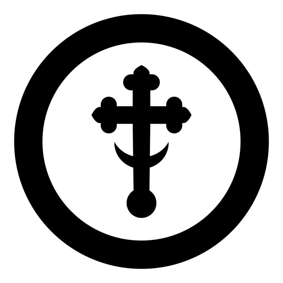 kruis klaverblad klaver op kerk koepel domical met halvemaan kruis monogram religieuze kruis pictogram in cirkel ronde zwarte kleur vector illustratie vlakke stijl afbeelding