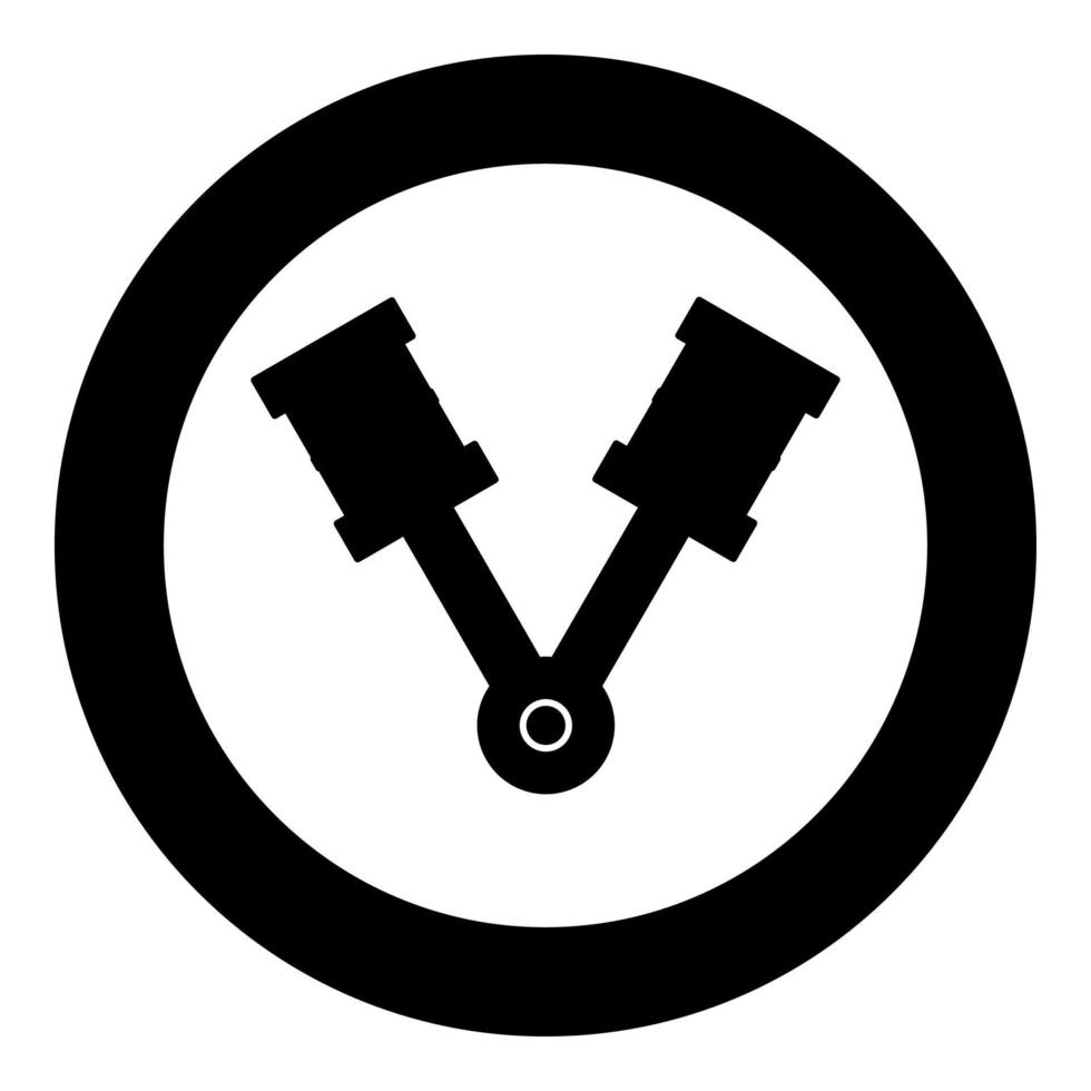 zuigers van motor twee items met staven uitgelijnd voor auto krukas cilinder nokkenas pictogram in cirkel ronde zwarte kleur vector illustratie afbeelding solide overzichtsstijl