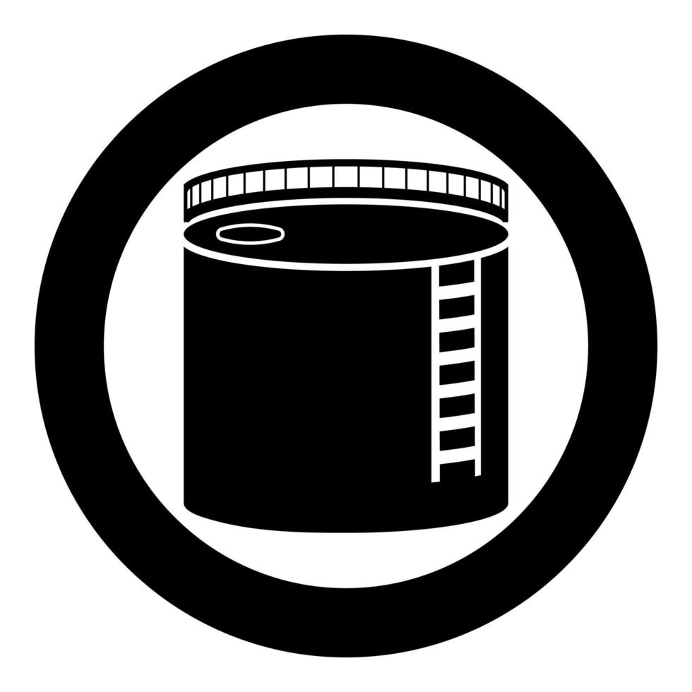 tank met olie olie opslagtank stookolie pictogram zwarte kleur vector in cirkel ronde illustratie vlakke stijl afbeelding