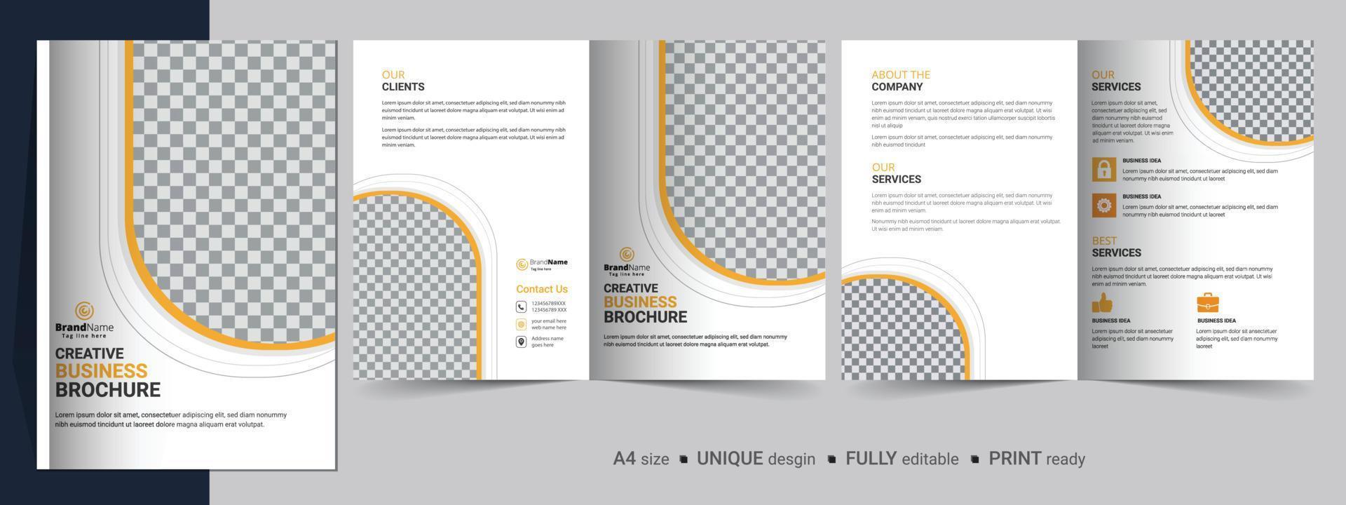 creatieve tweevoudige brochure ontwerpsjabloon. multifunctionele sjabloon, inclusief omslag-, achter- en binnenpagina's. vector