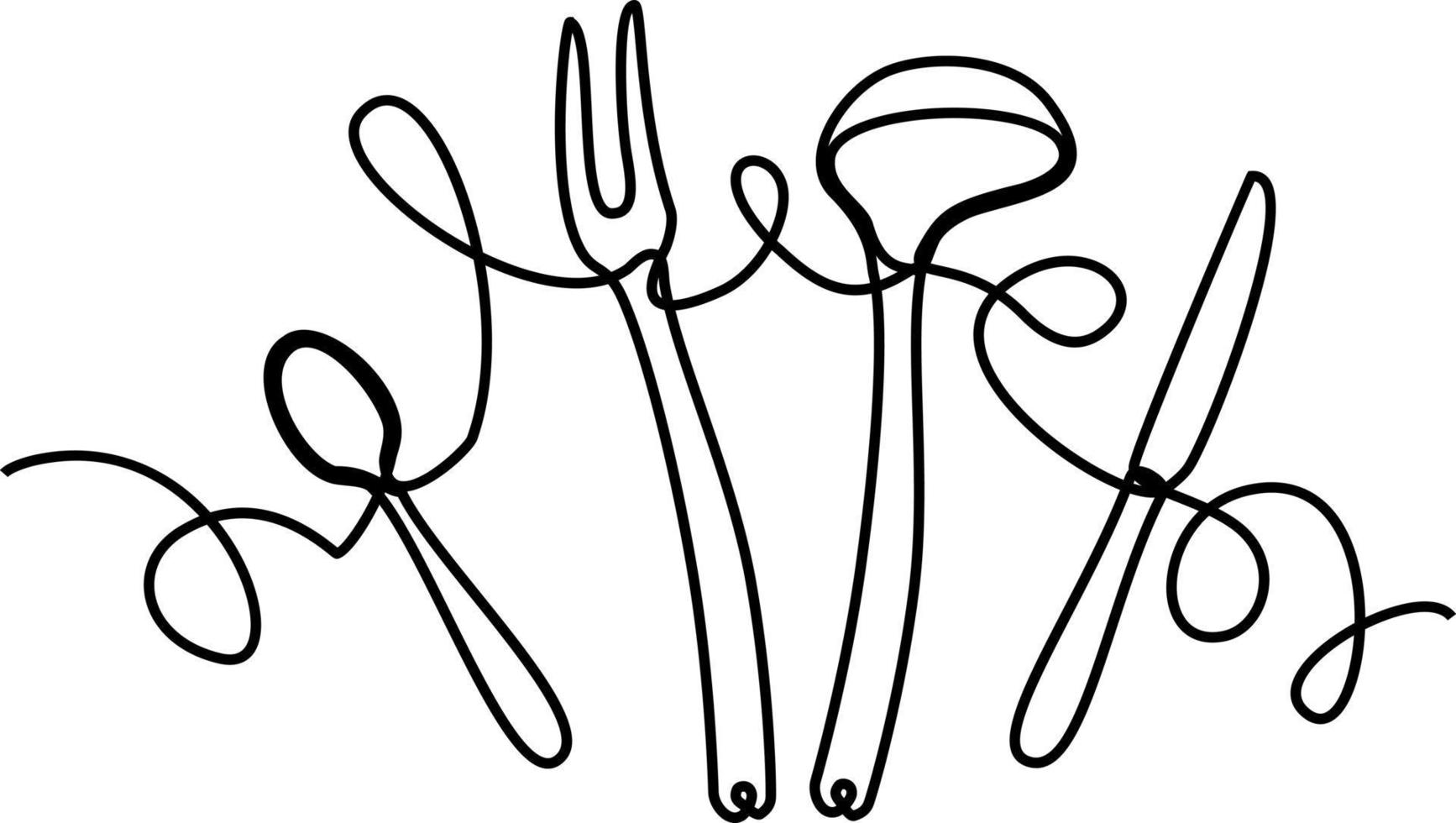 Koken. achtergrond met gebruiksvoorwerpen. vorken, messen, lepels. continue tekenstijl. vectorillustratie. vector