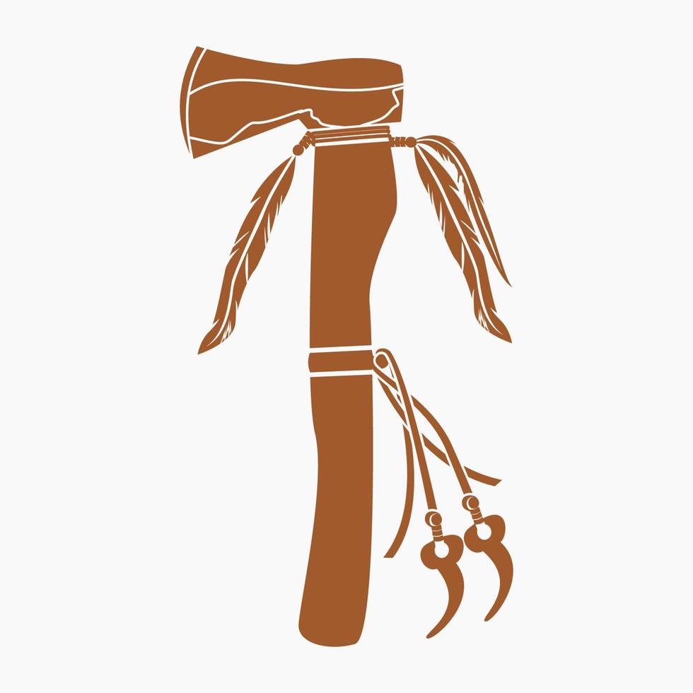 bewerkbare vector van geïsoleerde inheemse Amerikaanse tomahawk bijl illustratie in platte zwart-wit stijl voor traditionele cultuur en geschiedenis gerelateerd ontwerp