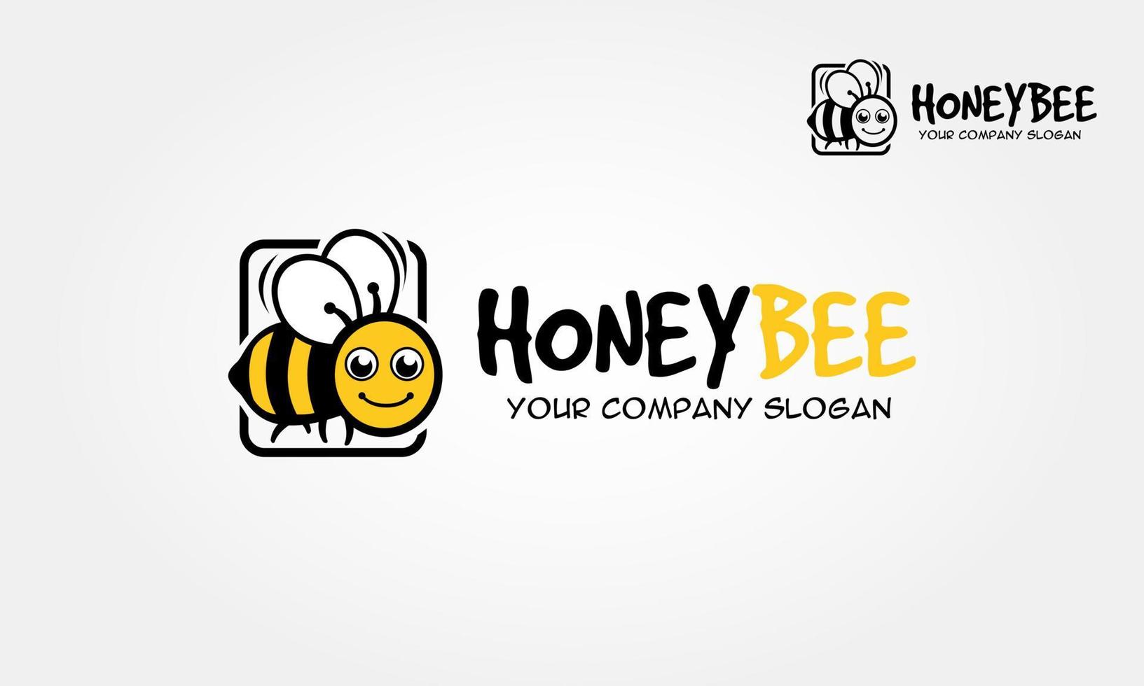 honingbij logo stripfiguur. vector bijen platte pictogram. cartoon schattige heldere baby bee op stijlvolle witte achtergrond. vector logo illustratie.