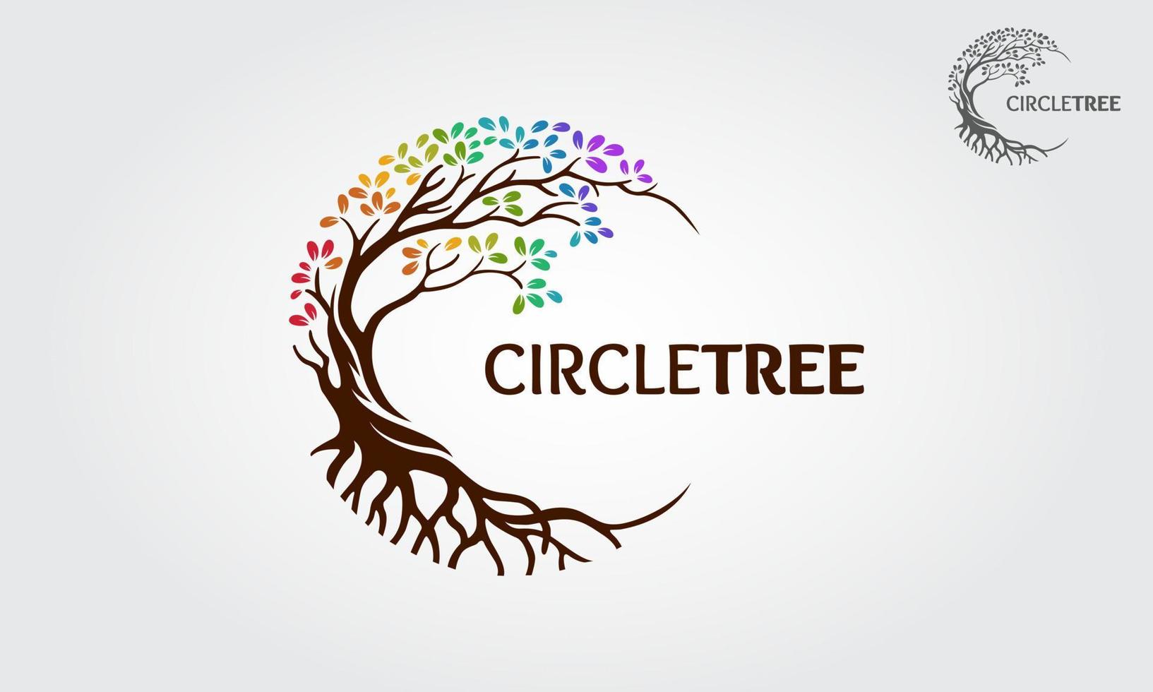 cirkel boom vector logo deze prachtige boom is een symbool van leven, schoonheid, groei, kracht en een goede gezondheid. regenboog boom stijl.