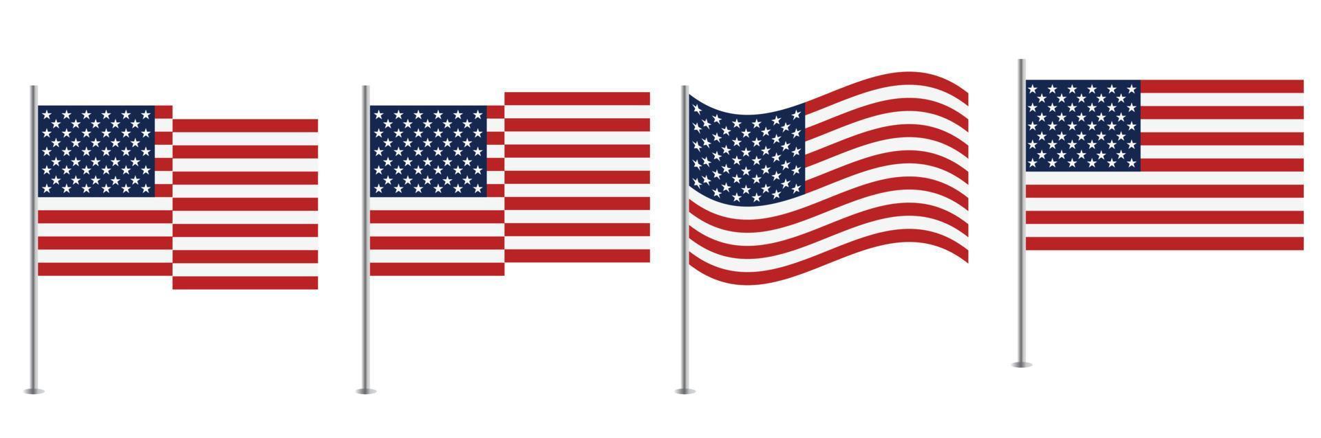 usa vlag vector illustratie set. Amerikaanse vlag nationaal teken geïsoleerd. vlag van de verenigde staten. Verenigde Staten vectorillustratie. eps 10 vector. set van Amerikaanse vlag. icoon. ons, de VS, Amerika.