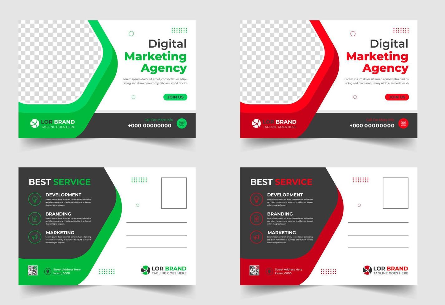 zakelijke briefkaart sjabloon ontwerpset. digitale marketingbureau briefkaart, zakelijke marketing briefkaart set, vectorillustratie. vector