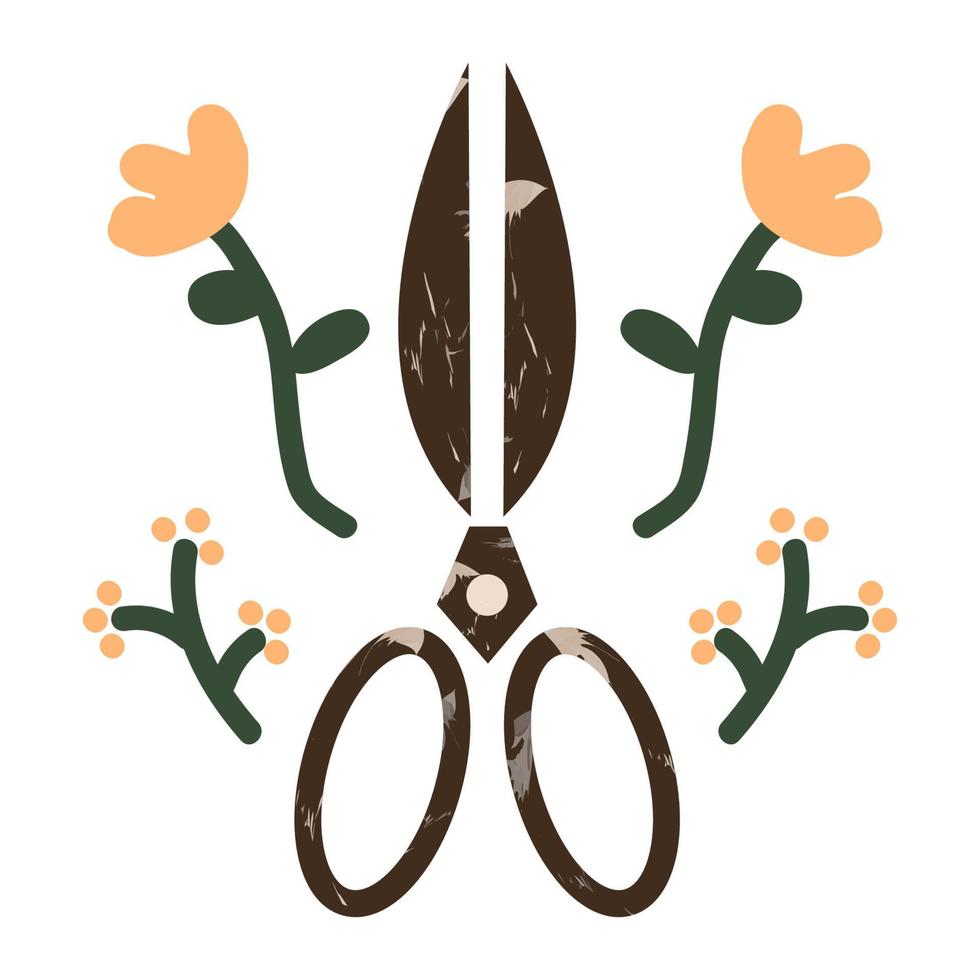 tuinschaar met minimalistische boho bloemen en planten. plantenverzorgingsconcept. moderne cartoon platte vectorillustratie geïsoleerd op een witte achtergrond vector