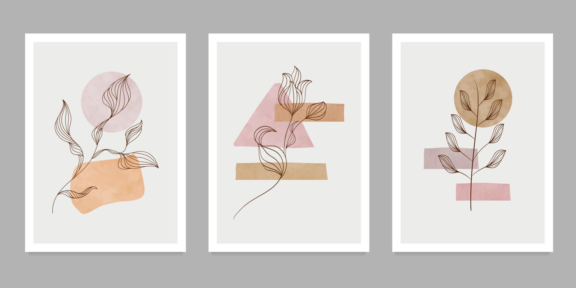 minimale en natuurlijke kunst aan de muur. botanische kunst aan de muur op de set. creatieve minimalistische handgeschilderde. abstracte geometrische elementen. met verschillende vormen voor kunstdruk, omslag, behang. vector illustratie