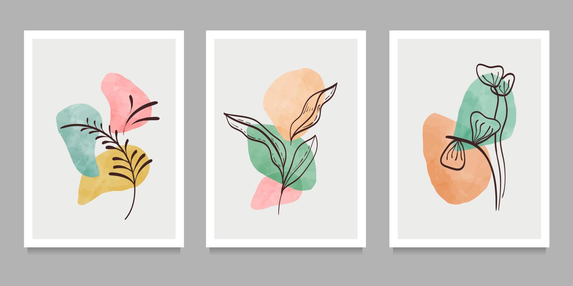 botanische kunst aan de muur op de set. creatieve minimalistische handgeschilderde. abstracte geometrische elementen. met verschillende vormen voor kunstdruk, omslag, behang. vector illustratie