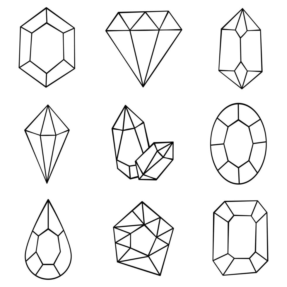 zwarte lijn cartoon kristallen edelsteen. vectorillustratie voor versieren, kleuren en elk ontwerp. vector