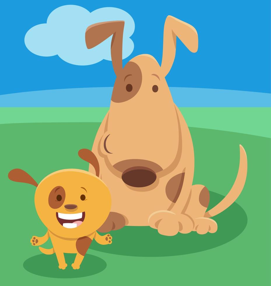 grappige cartoon hond dier karakter met kleine puppy vector