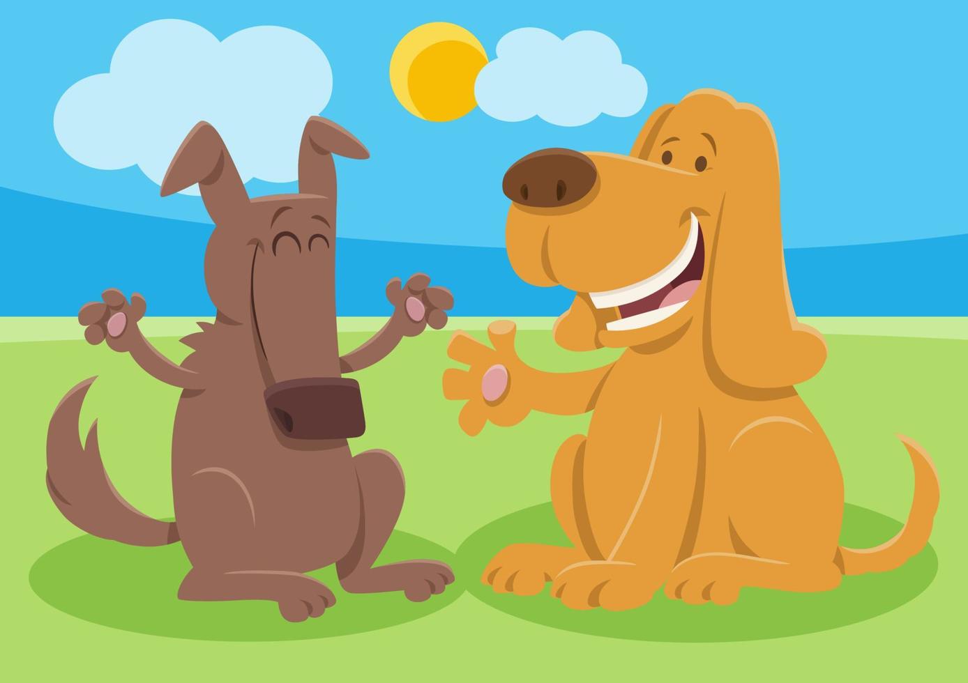twee happy cartoon honden stripfiguren van dieren vector