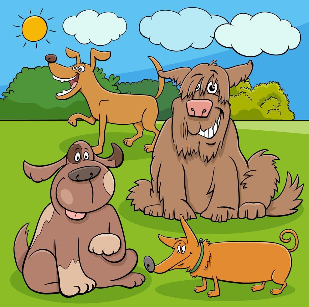 speelse honden stripfiguren in het park vector