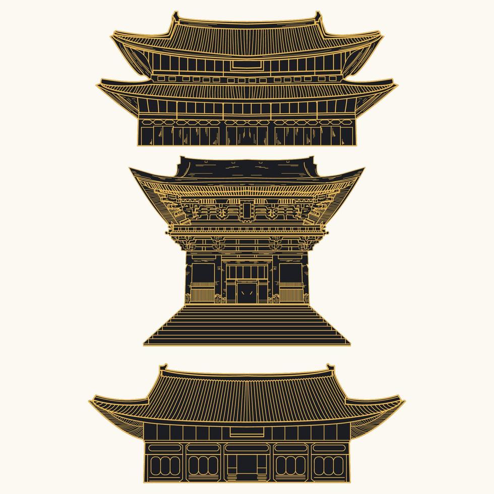 zeer fijne tekeningen van tempelbouw in Azië vector