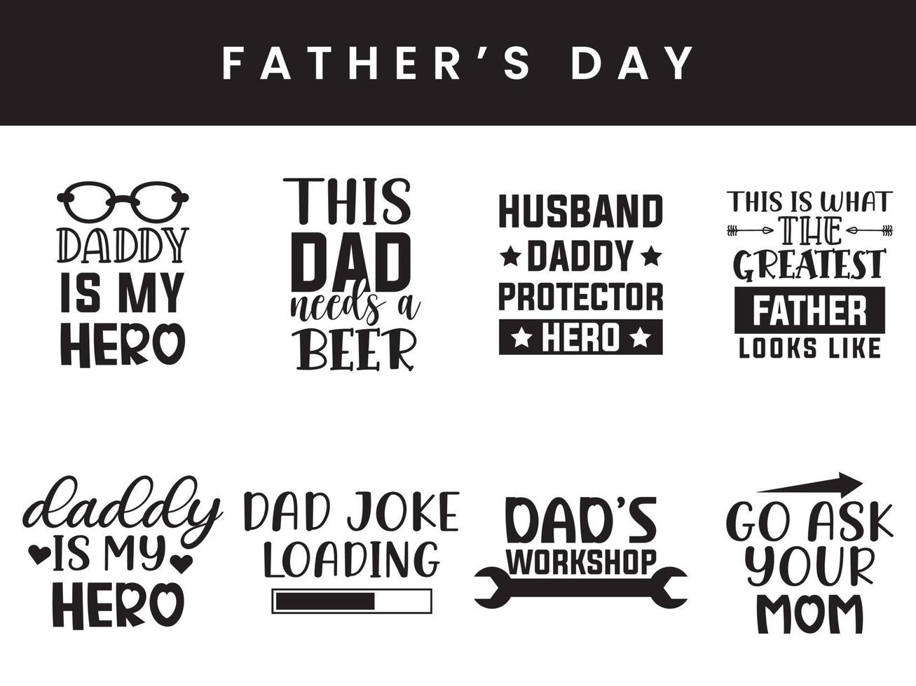 set met handgetekende belettering citaten voor vaders dag typografie posters vector