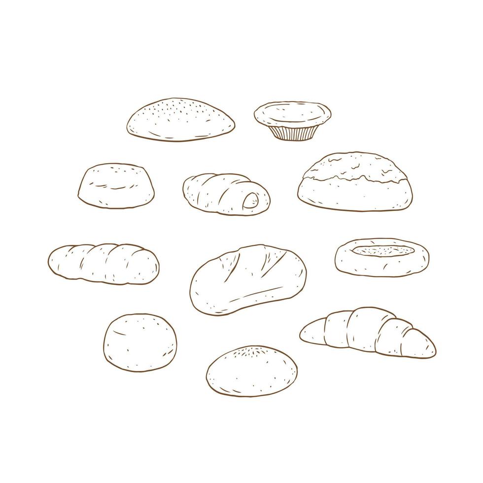 set van brood en bakkerij product hand getekende vectorillustratie. vector