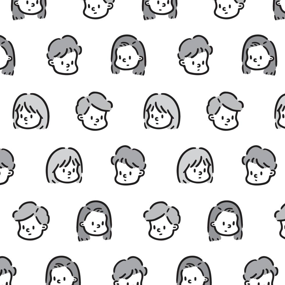 hand getekende vectorillustratie van gezicht meisje en jongen patroon vector