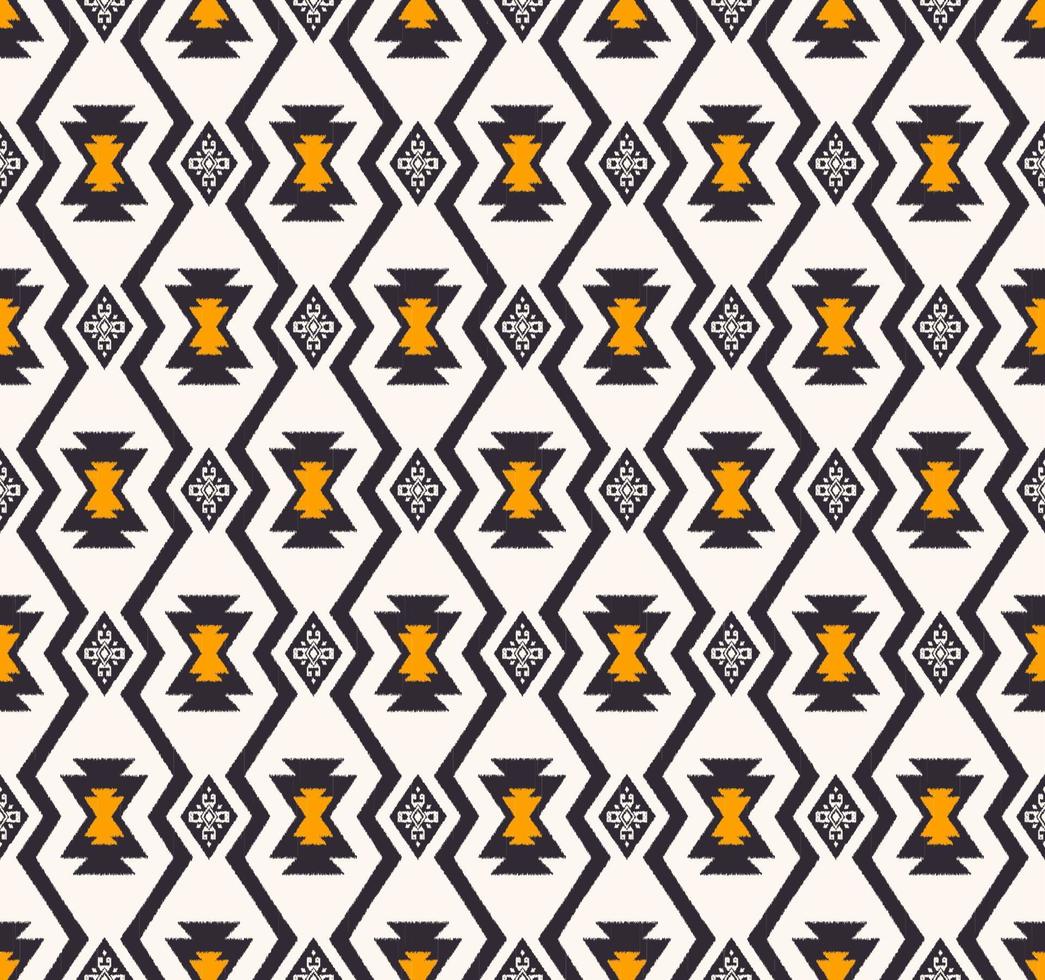 ikat inheemse Azteekse tribal raster lijn geometrische vorm naadloze achtergrond. etnisch geel-blauw kleurpatroonontwerp. gebruik voor stof, textiel, interieurdecoratie-elementen, stoffering, verpakking. vector