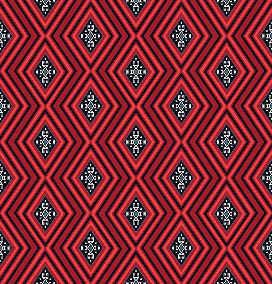 inheemse Azteekse tribal in ruit geometrische zig zag lijn vorm naadloze achtergrond. etnisch scharlaken rood-blauw kleurenpatroonontwerp. gebruik voor stof, textiel, interieurdecoratie-elementen, stoffering. vector