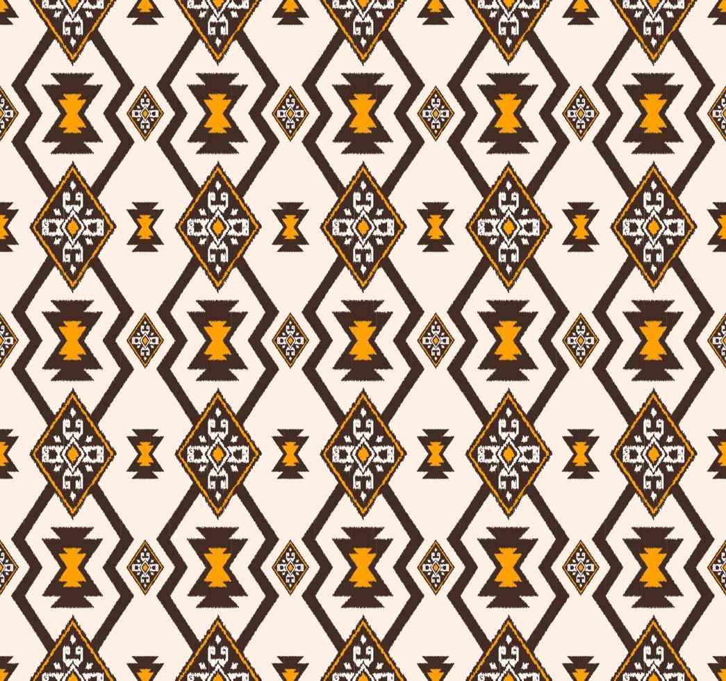 ikat inheemse Azteekse tribal raster geometrische vorm naadloze achtergrond. etnisch bruin-geel-roomkleurig patroonontwerp. gebruik voor stof, textiel, interieurdecoratie-elementen, stoffering, verpakking. vector