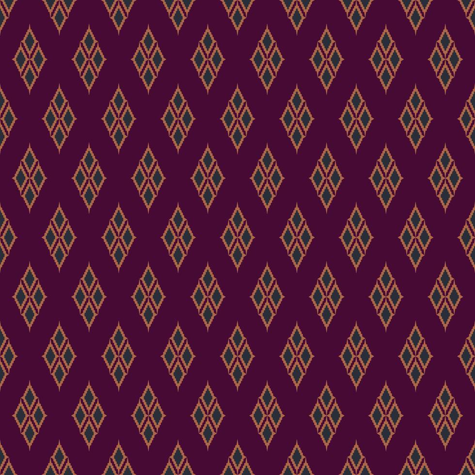 ikat traditioneel paars - violet, groen en goud kleur kleine geometrische diamantvorm naadloze patroon achtergrond. gebruik voor stof, textiel, interieurdecoratie-elementen, verpakking. vector