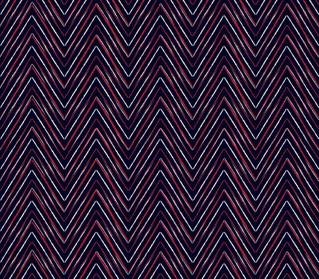 ikat etnische rode en witte kleur dunne lijn lijnen zig zag naadloze patroon op donkerblauwe achtergrond. gebruik voor stof, textiel, interieurdecoratie-elementen, stoffering, verpakking. vector