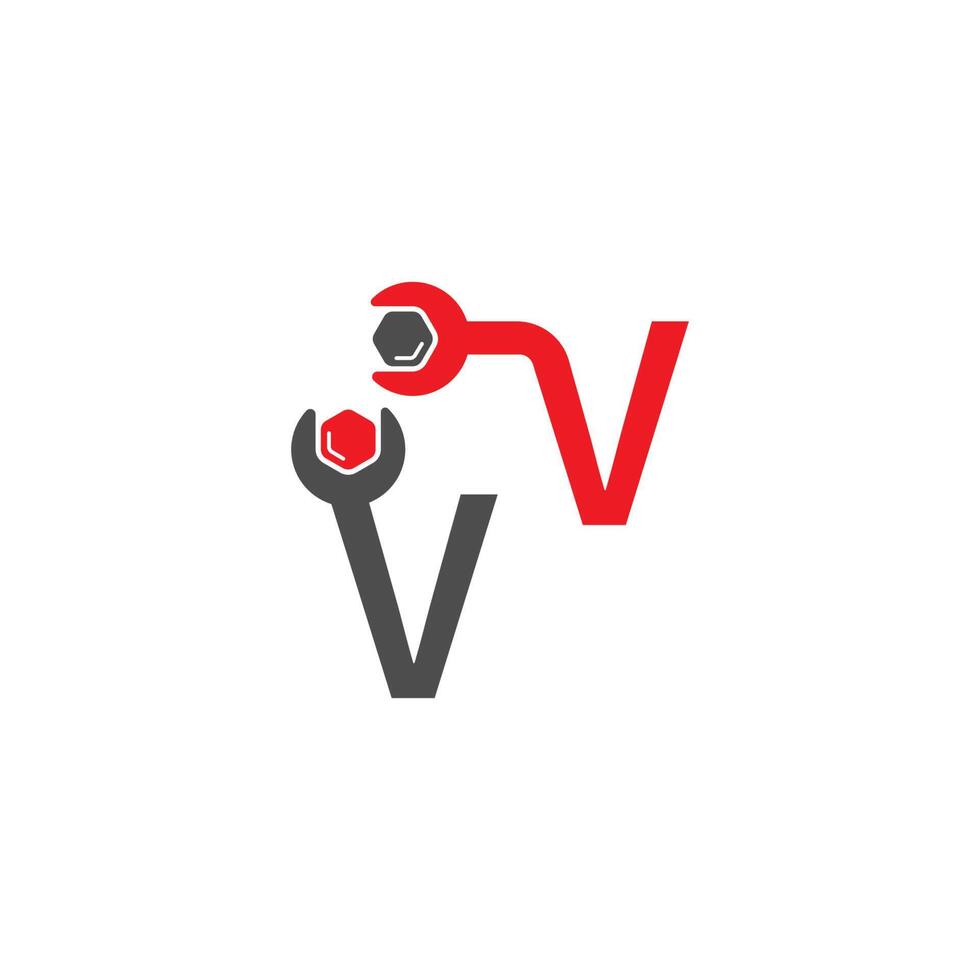 letter v-logopictogram dat een moersleutel- en boutontwerp vormt vector