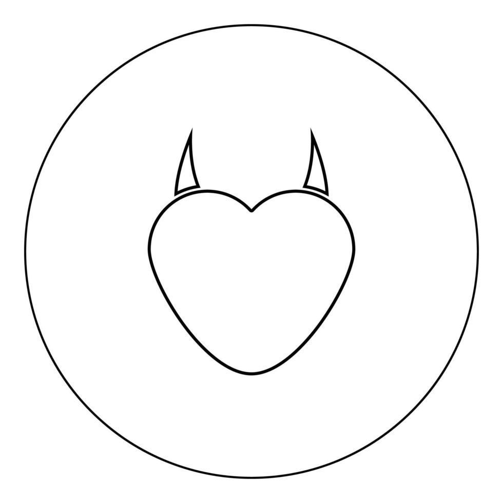 hart met duivelshoorn pictogram zwarte kleur in cirkel vector