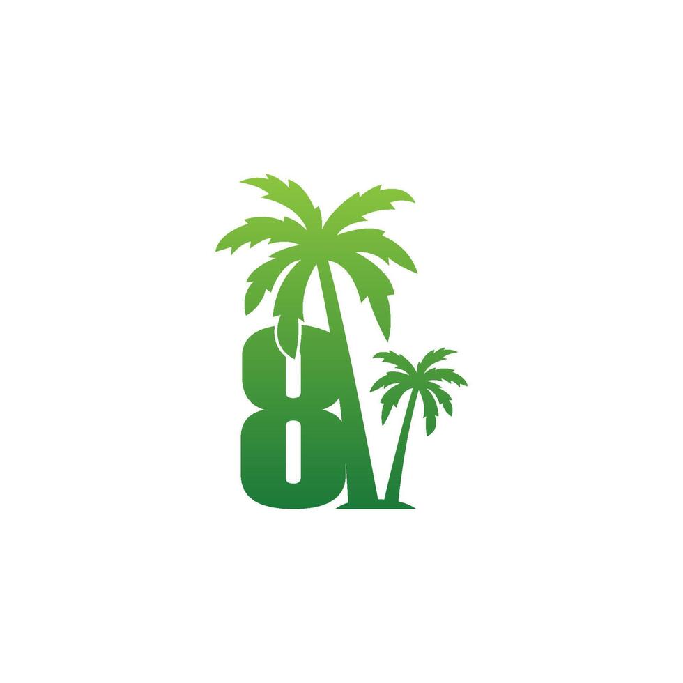 nummer 8 logo en kokospalm pictogram ontwerp vector