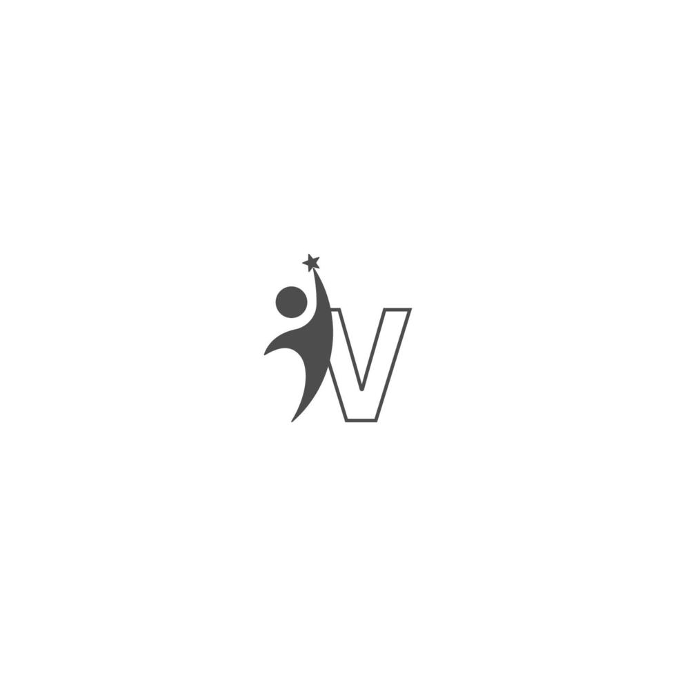 letter v pictogram logo met abstrac sucsess man vooraan, alfabet logo pictogram creatief ontwerp vector